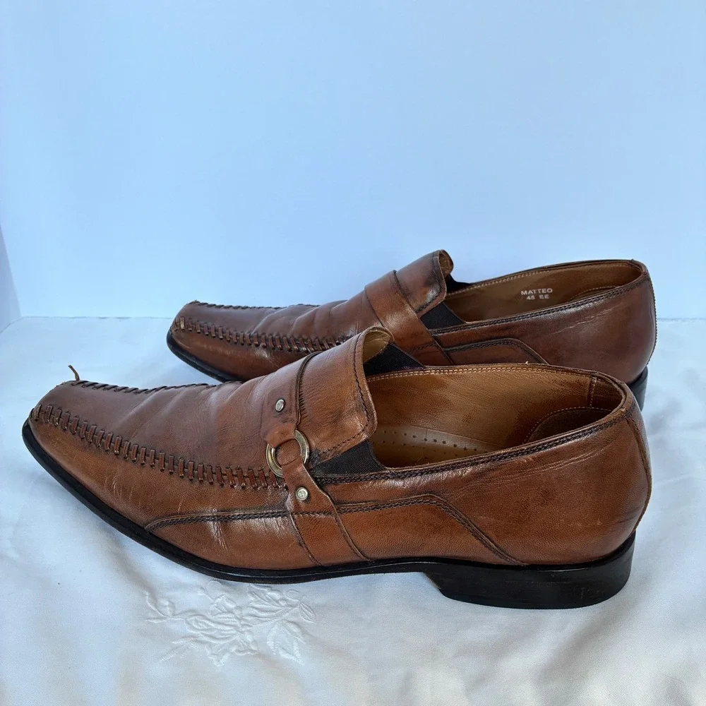 Florsheim Loafers 45 EE Brown Matteo Leather Whipstitch Square Toe Dress Shoe